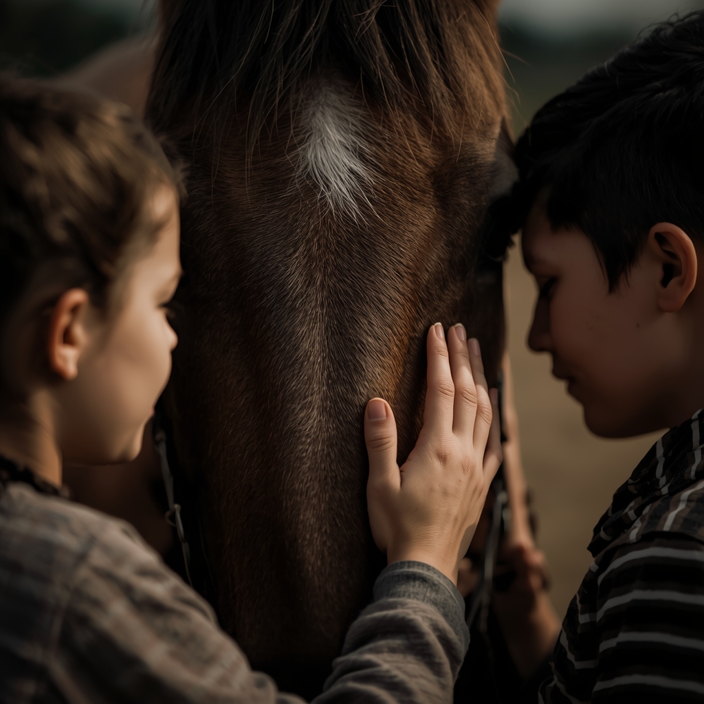 lucid origin close up of young persons caressing an horse eyes closed deep connection soft li 0
